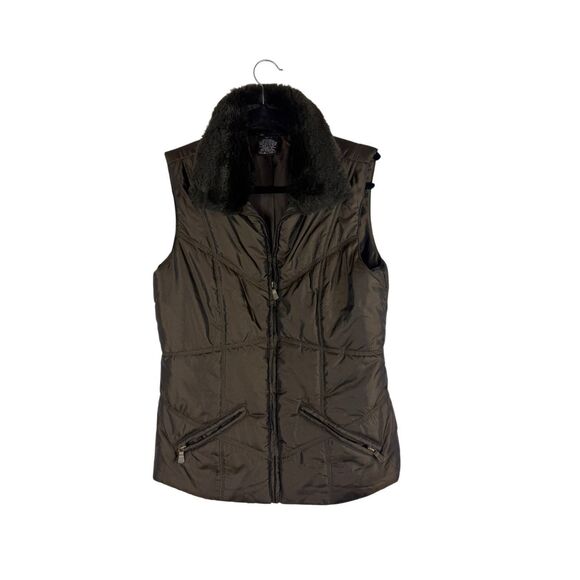 Little Brown Vest with removable fur collar- size s - Picture 1 of 5